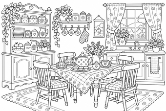 Cottage kitchen coloring page