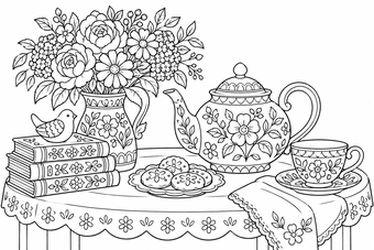Teapot still life coloring page