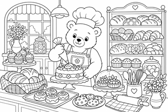 Bear bakery coloring page